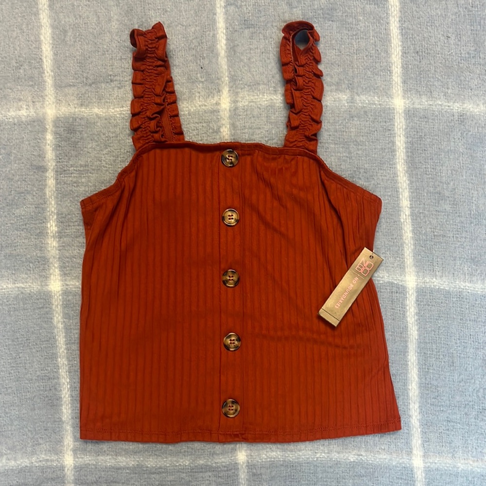 Red-Orange Tank Top with buttons down the front from No Boundaries